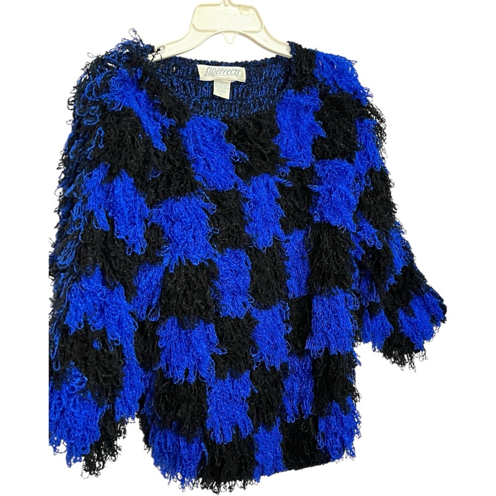 vintage Side Effects shaggy fringe 3/4 sleeve handcrochet sweater